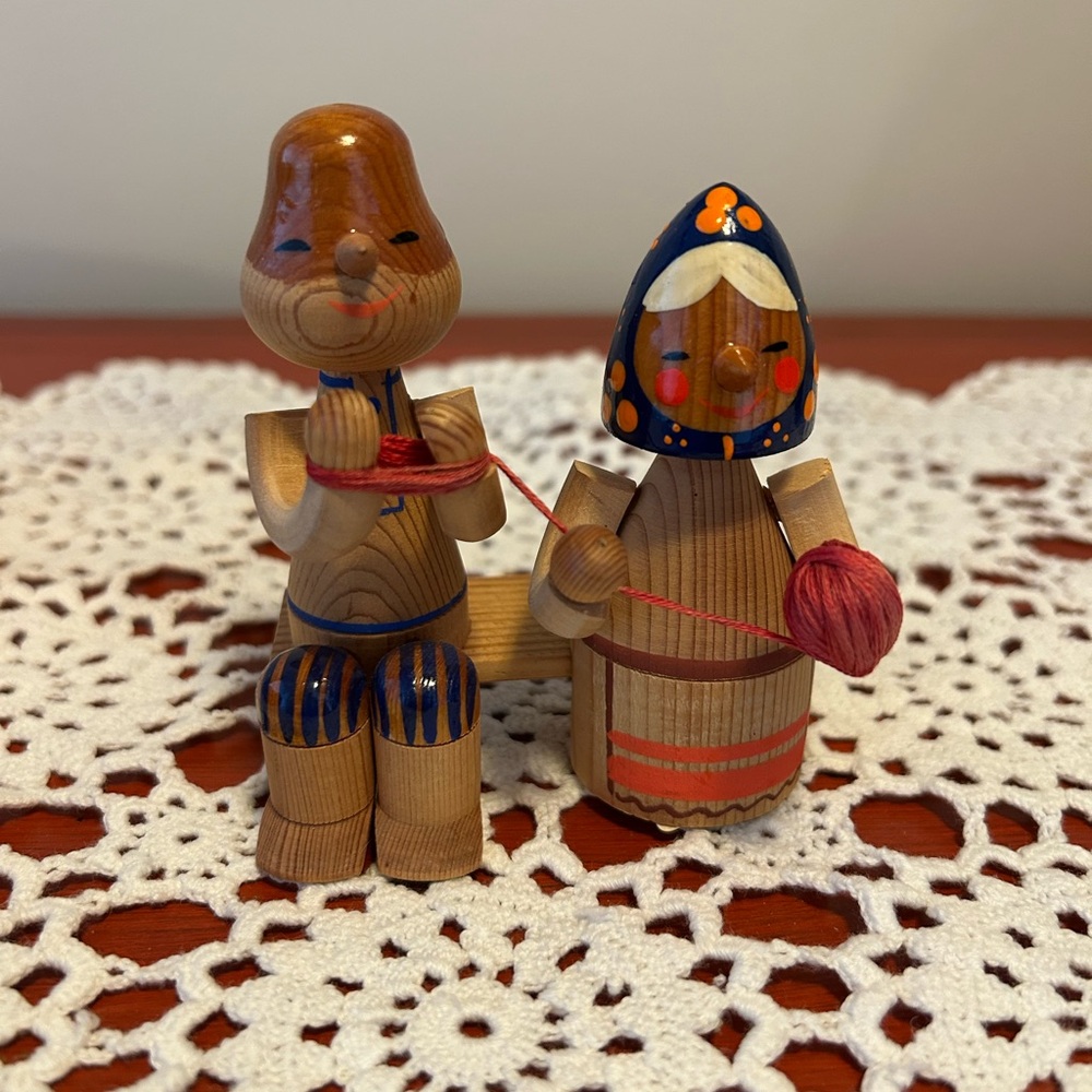 Soviet-era 1970s hand-painted wooden dolls